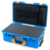 Pelican 1535 Air Case, Electric Blue with Yellow Handles & Latches Pick & Pluck Foam with Laptop Computer Lid Pouch ColorCase 015350-0201-120-241