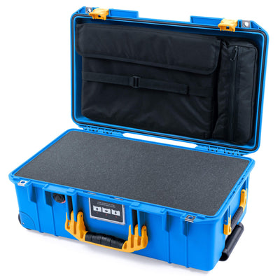 Pelican 1535 Air Case, Electric Blue with Yellow Handles & Latches Pick & Pluck Foam with Laptop Computer Lid Pouch ColorCase 015350-0201-120-241