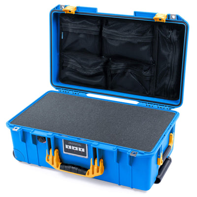 Pelican 1535 Air Case, Electric Blue with Yellow Handles & Latches Pick & Pluck Foam with Mesh Lid Organizer ColorCase 015350-0101-120-241