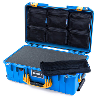 Pelican 1535 Air Case, Electric Blue with Yellow Handles & Latches Pick & Pluck Foam with 7-Piece Removable Mesh Pouches ColorCase 015350-0701-120-241