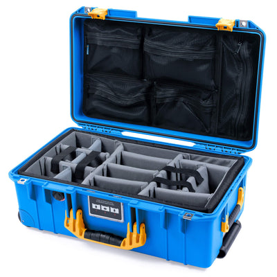 Pelican 1535 Air Case, Electric Blue with Yellow Handles & Latches Gray Padded Microfiber Dividers with Mesh Lid Organizer ColorCase 015350-0170-120-241