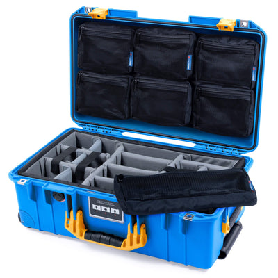 Pelican 1535 Air Case, Electric Blue with Yellow Handles & Latches Gray Padded Microfiber Dividers with 7-Piece Removable Mesh Pouches ColorCase 015350-0770-120-241