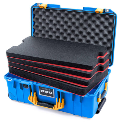 Pelican 1535 Air Case, Electric Blue with Yellow Handles & Latches Custom Tool Kit (4 Foam Inserts with Convolute Lid Foam) ColorCase 015350-0060-120-241