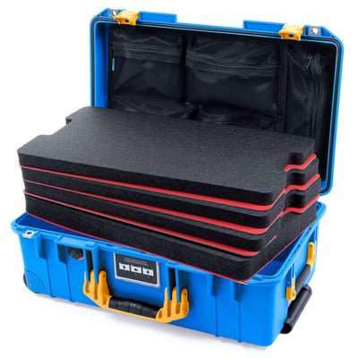 Pelican 1535 Air Case, Electric Blue with Yellow Handles & Latches Custom Tool Kit (4 Foam Inserts with Mesh Lid Organizer) ColorCase 015350-0160-120-241