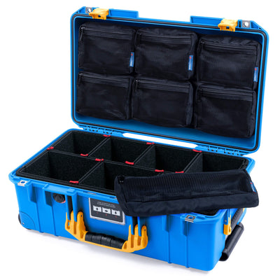 Pelican 1535 Air Case, Electric Blue with Yellow Handles & Latches TrekPak Divider System with 7-Piece Removable Mesh Pouches ColorCase 015350-0720-120-241