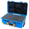 Pelican 1535 Air Case, Electric Blue with Yellow Handles, Latches & Trolley Pick & Pluck Foam with Mesh Lid Organizer ColorCase 015350-0101-120-241-240
