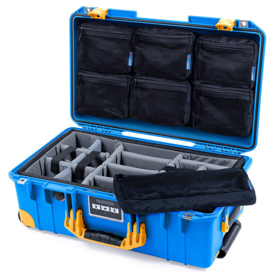 Pelican 1535 Air Case, Electric Blue with Yellow Handles, Latches & Trolley Gray Padded Microfiber Dividers with 7-Piece Removable Mesh Pouches ColorCase 015350-0770-120-241-240