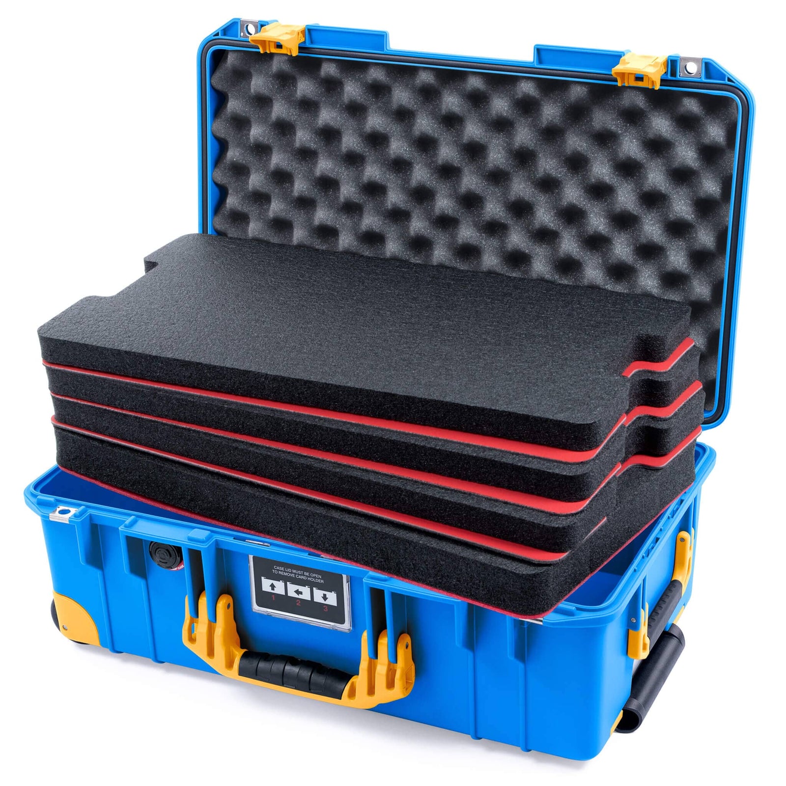Pelican 1535 Air Case, Electric Blue with Yellow Handles, Latches & Trolley Custom Tool Kit (4 Foam Inserts with Convolute Lid Foam) ColorCase 015350-0060-120-241-240