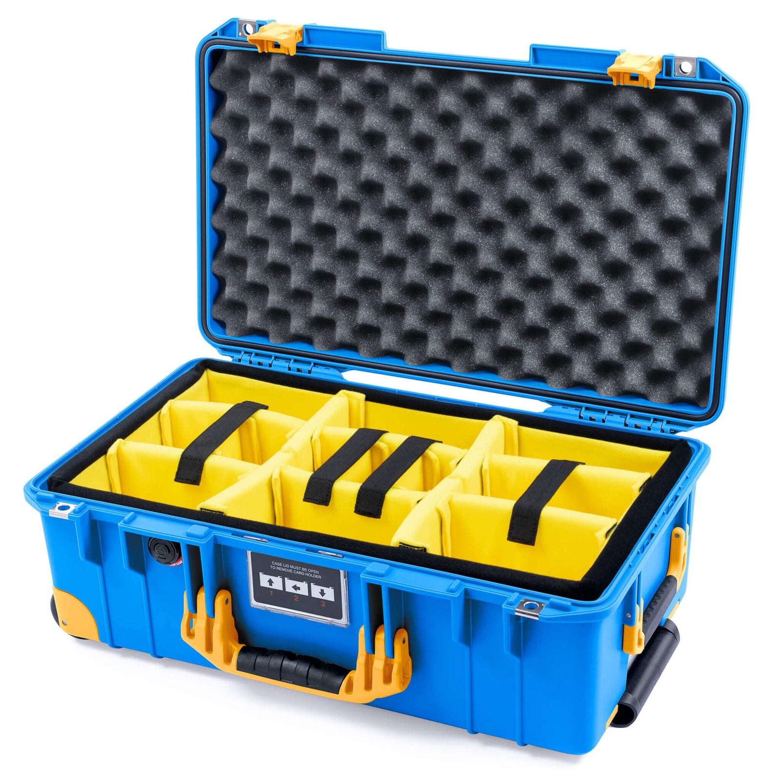 Pelican 1535 Air Case, Electric Blue with Yellow Handles, Latches & Trolley Yellow Padded Microfiber Dividers with Convoluted Lid Foam ColorCase 015350-0010-120-241-240