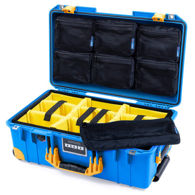 Pelican 1535 Air Case, Electric Blue with Yellow Handles, Latches & Trolley Yellow Padded Microfiber Dividers with 7-Piece Removable Mesh Pouches ColorCase 015350-0710-120-241-240