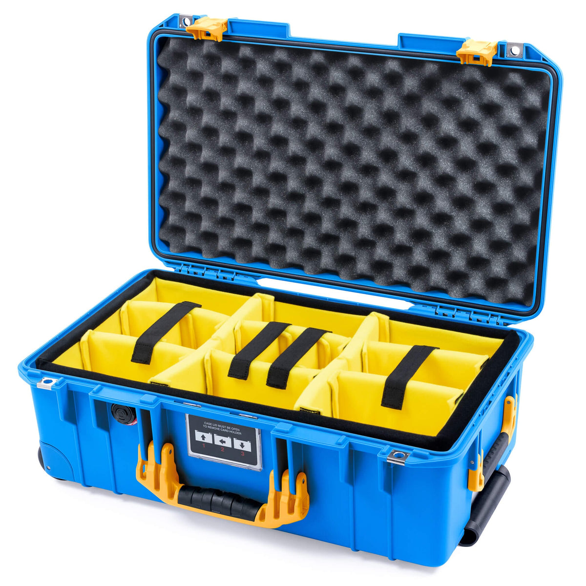 Pelican 1535 Air Case, Electric Blue with Yellow Handles &amp; Latches Yellow Padded Microfiber Dividers with Convoluted Lid Foam ColorCase 015350-0010-120-241