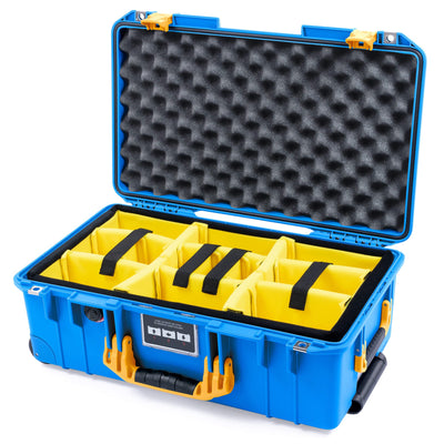 Pelican 1535 Air Case, Electric Blue with Yellow Handles & Latches Yellow Padded Microfiber Dividers with Convoluted Lid Foam ColorCase 015350-0010-120-241
