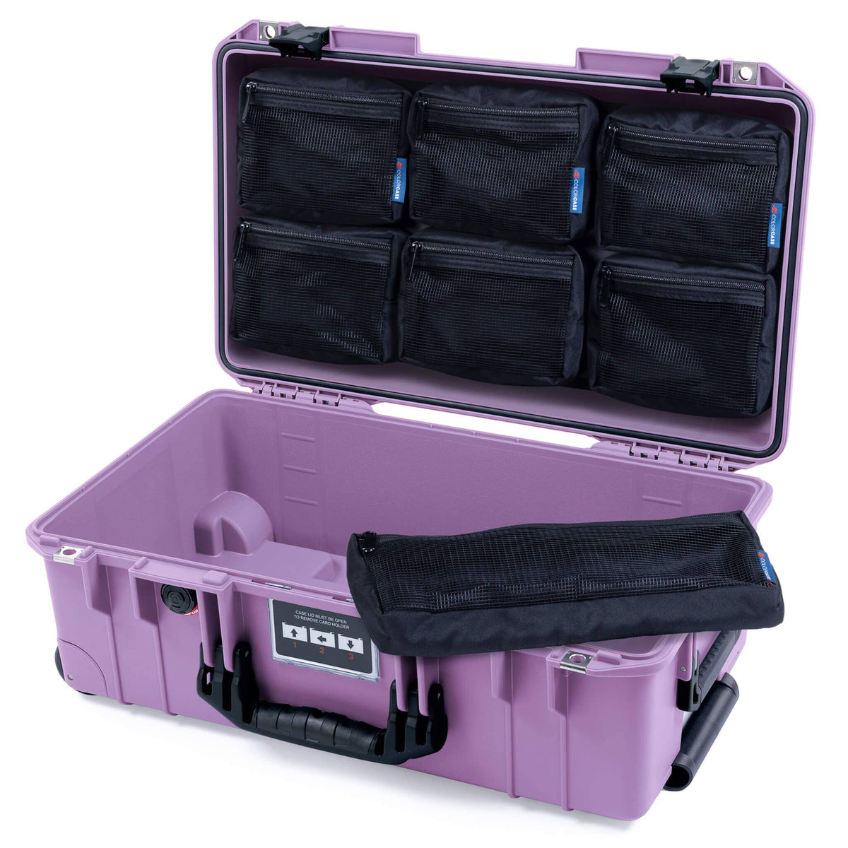 Pelican 1535 Air Case, Lilac with Black Handles &amp; Latches 7-Piece Removable Mesh Pouches Only ColorCase 015350-0700-540-111