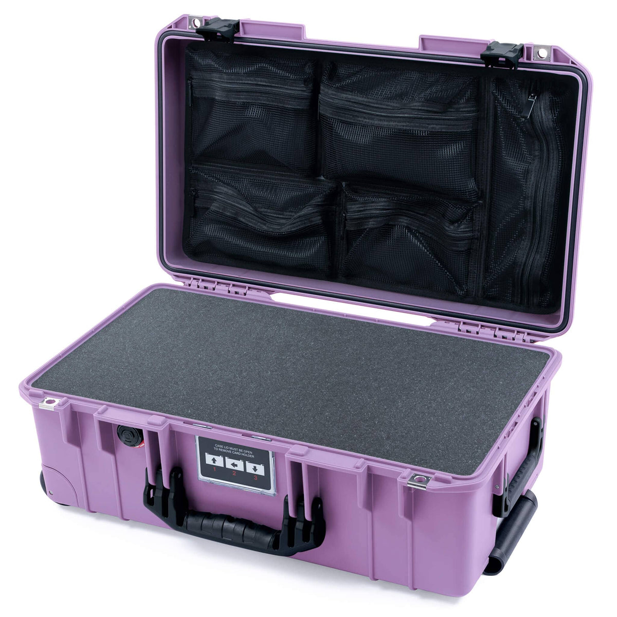 Pelican 1535 Air Case, Lilac with Black Handles &amp; Latches Pick &amp; Pluck Foam with Mesh Lid Organizer ColorCase 015350-0101-540-111