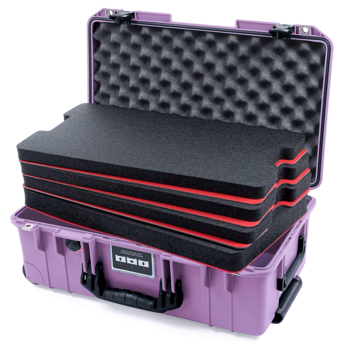 Pelican 1535 Air Case, Lilac with Black Handles &amp; TSA Locking Latches Custom Tool Kit (4 Foam Inserts with Convolute Lid Foam) ColorCase 015350-0060-540-L10