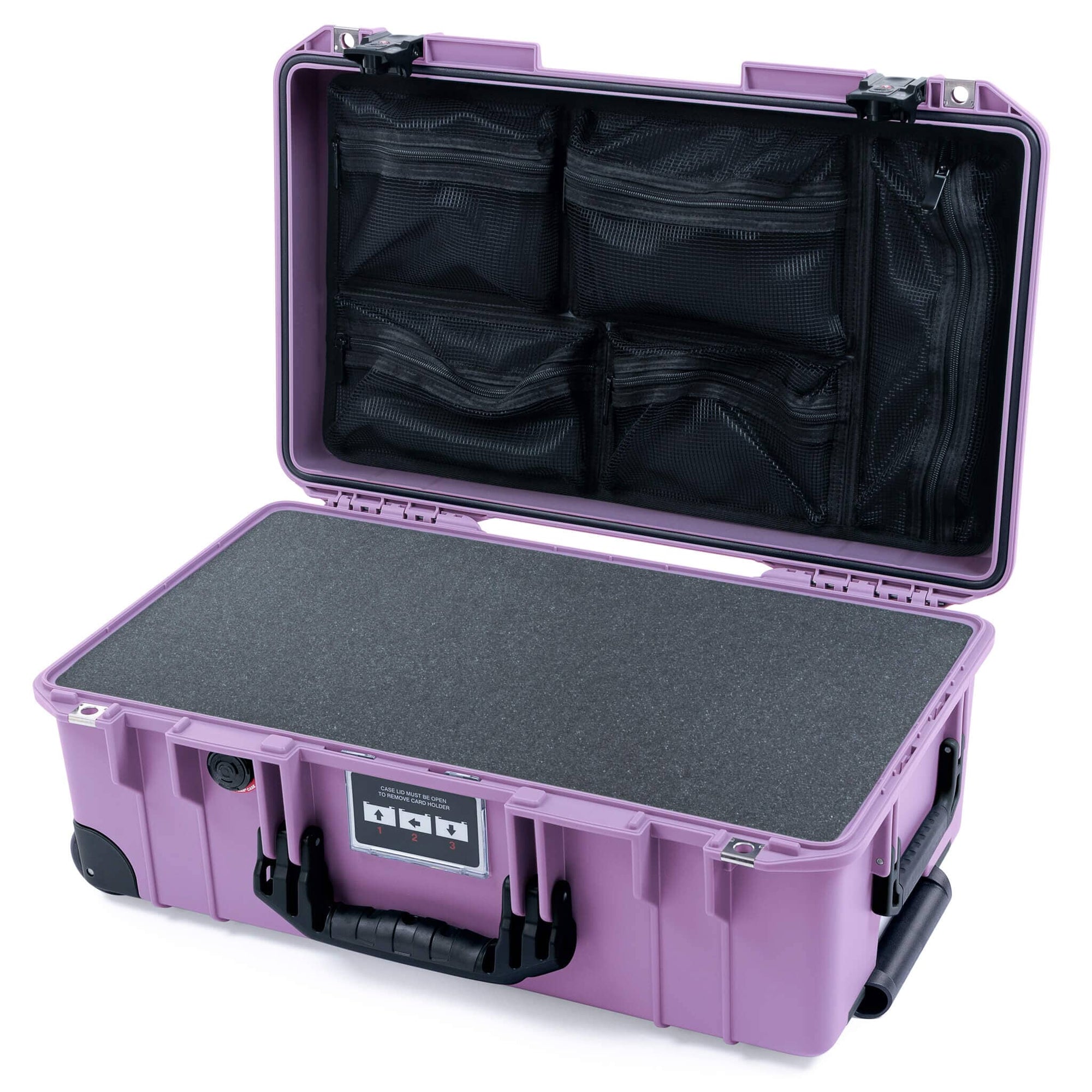 Pelican 1535 Air Case, Lilac with Black Handles, TSA Locking Latches & Trolley Pick & Pluck Foam with Mesh Lid Organizer ColorCase 015350-0101-540-L10-110