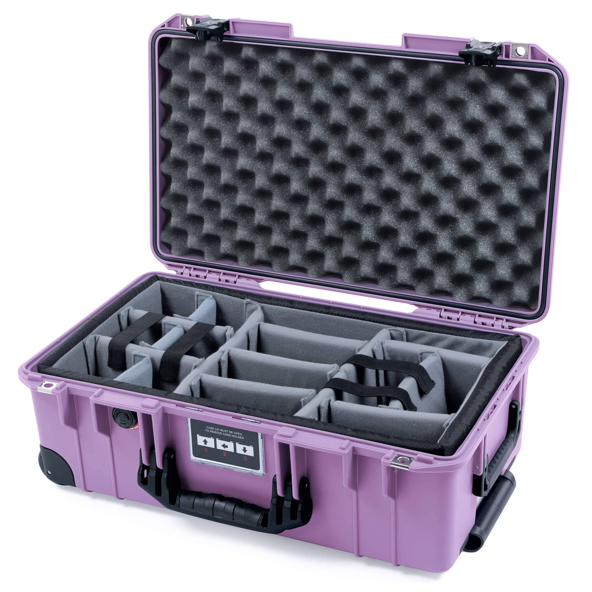 Pelican 1535 Air Case, Lilac with Black Handles, TSA Locking Latches & Trolley Gray Padded Microfiber Dividers with Convoluted Lid Foam ColorCase 015350-0070-540-L10-110
