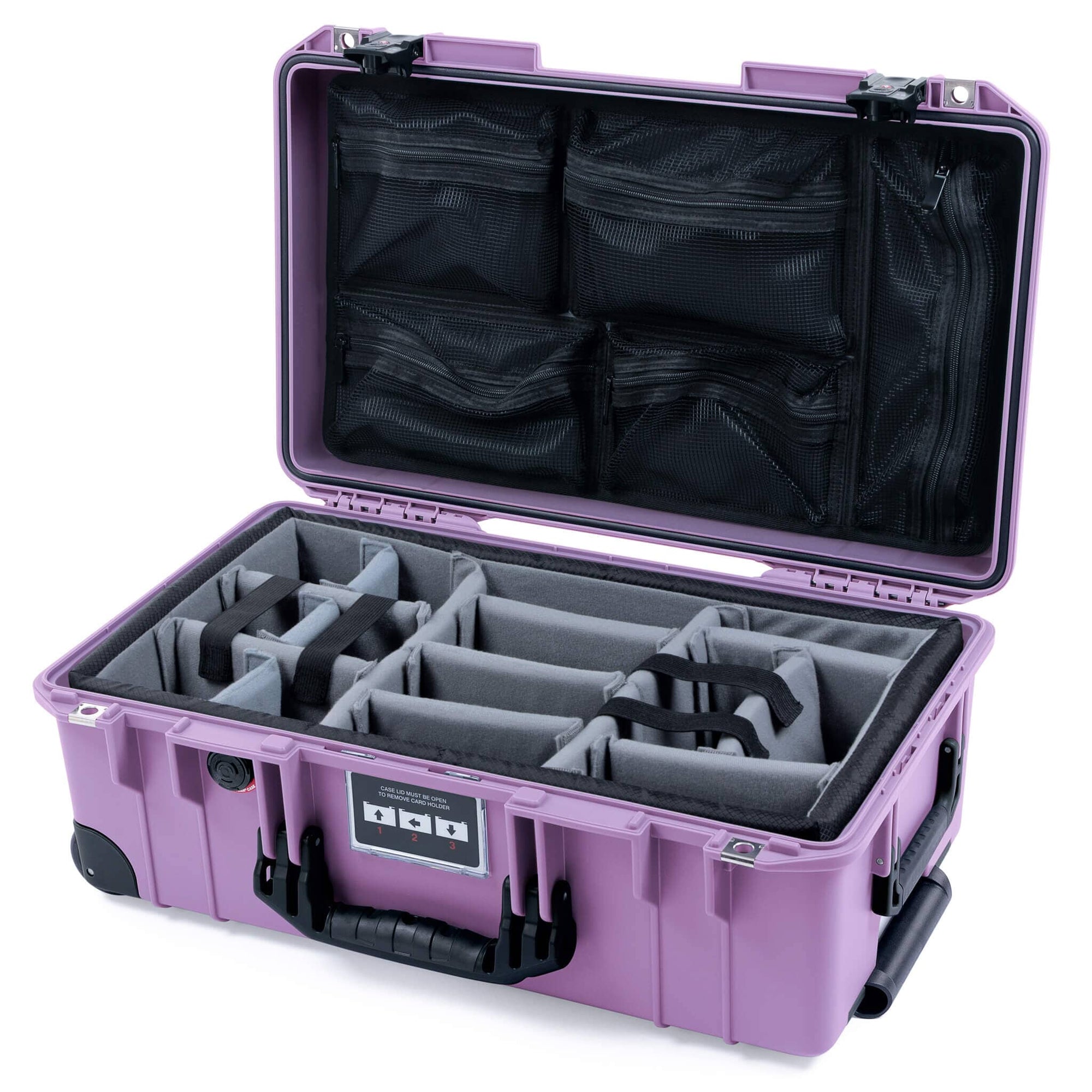 Pelican 1535 Air Case, Lilac with Black Handles, TSA Locking Latches & Trolley Gray Padded Microfiber Dividers with Mesh Lid Organizer ColorCase 015350-0170-540-L10-110