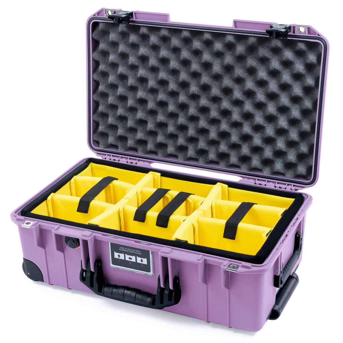 Pelican 1535 Air Case, Lilac with Black Handles, TSA Locking Latches &amp; Trolley Yellow Padded Microfiber Dividers with Convoluted Lid Foam ColorCase 015350-0010-540-L10-110