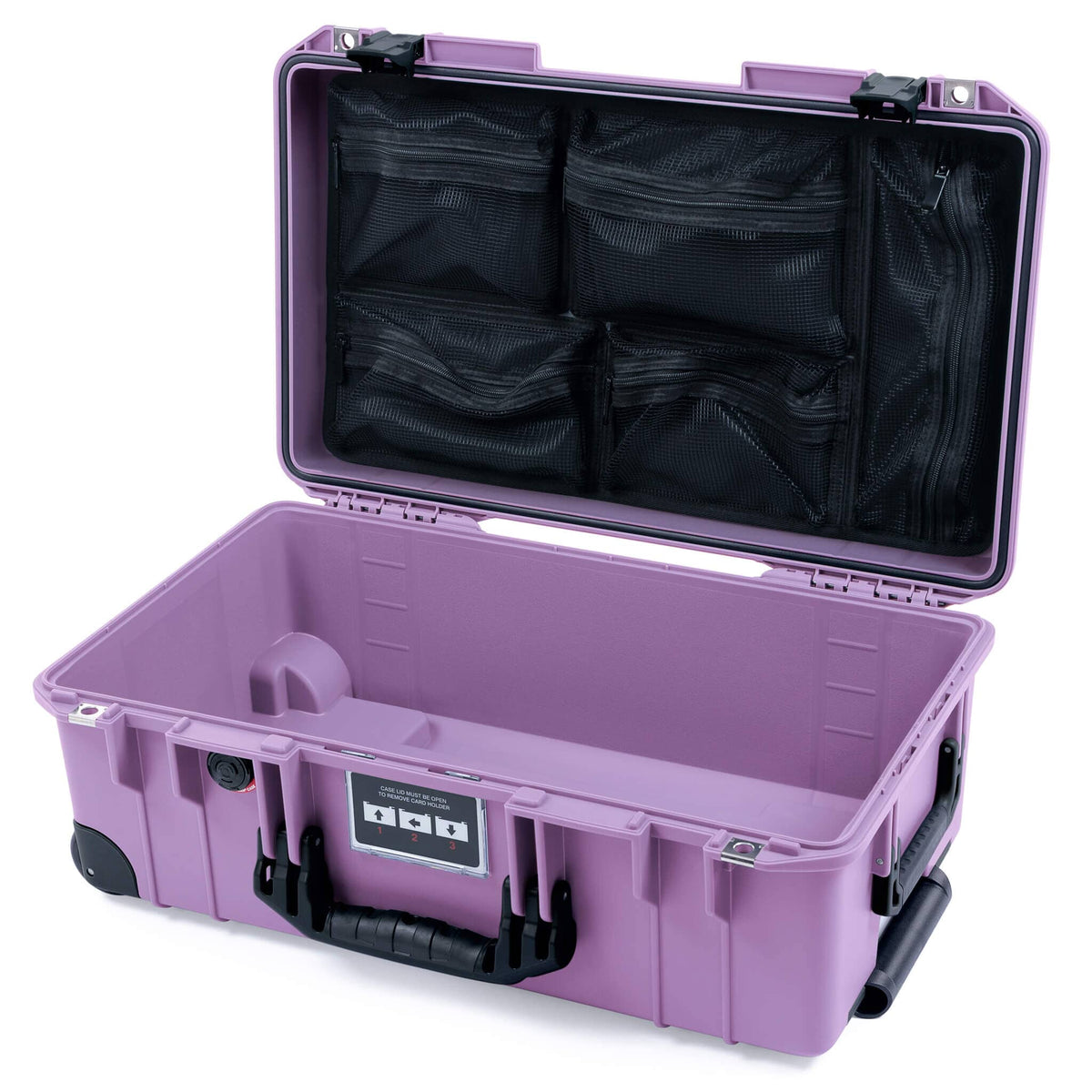 Pelican 1535 Air Case, Lilac with Black Handles, Latches &amp; Trolley Mesh Lid Organizer Only ColorCase 015350-0100-540-111-110