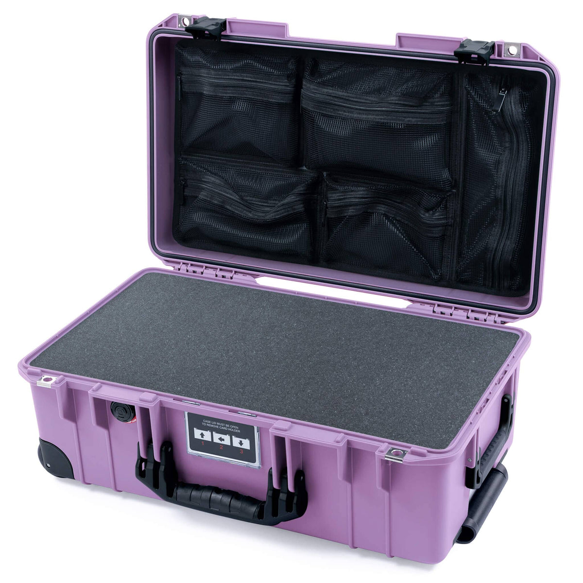 Pelican 1535 Air Case, Lilac with Black Handles, Latches &amp; Trolley Pick &amp; Pluck Foam with Mesh Lid Organizer ColorCase 015350-0101-540-111-110