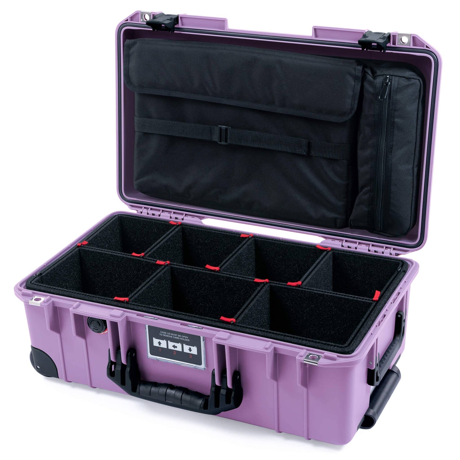 Pelican 1535 Air Case, Lilac with Black Handles, Latches & Trolley TrekPak Divider System with Laptop Computer Lid Pouch ColorCase 015350-0220-540-111-110
