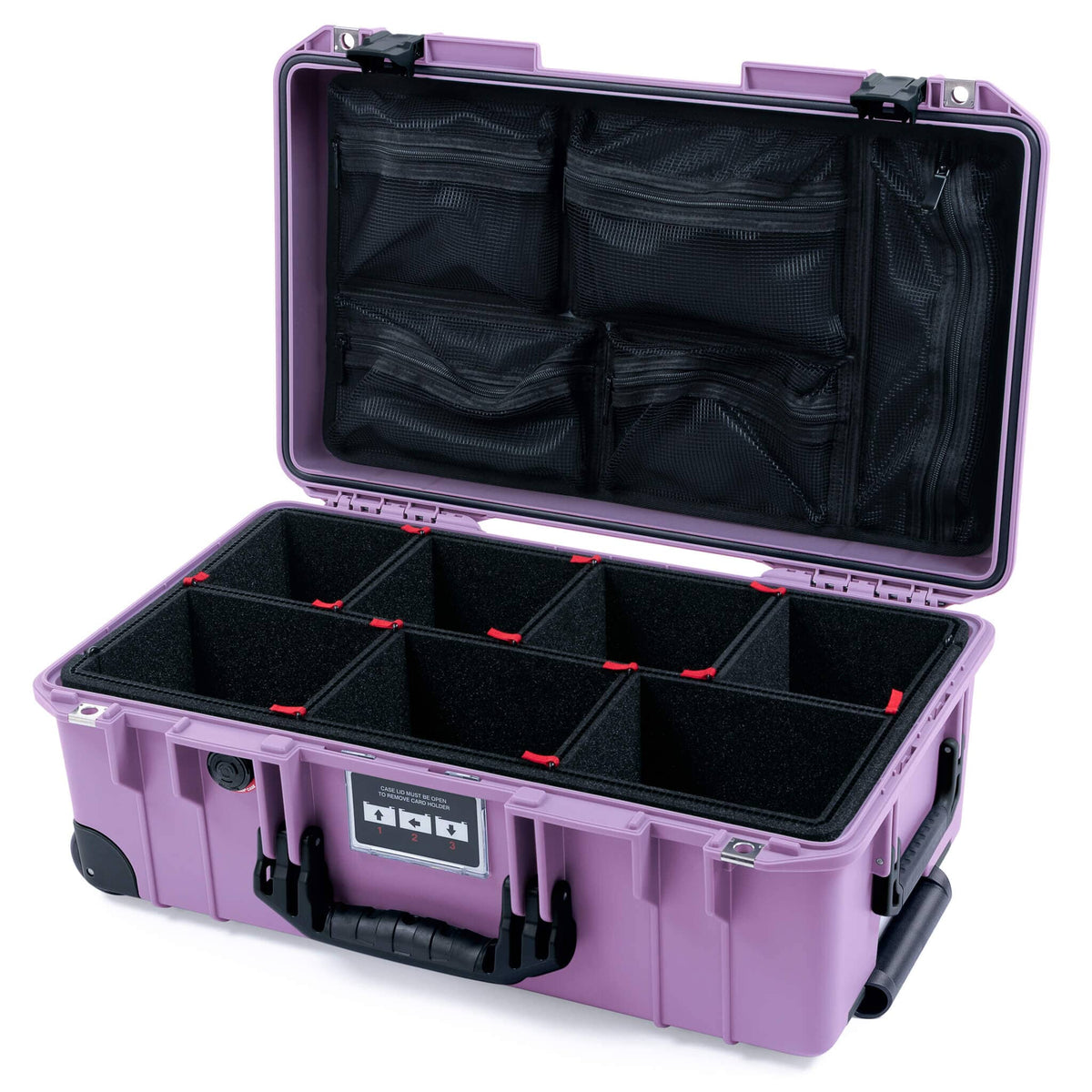 Pelican 1535 Air Case, Lilac with Black Handles, Latches &amp; Trolley TrekPak Divider System with Mesh Lid Organizer ColorCase 015350-0120-540-111-110