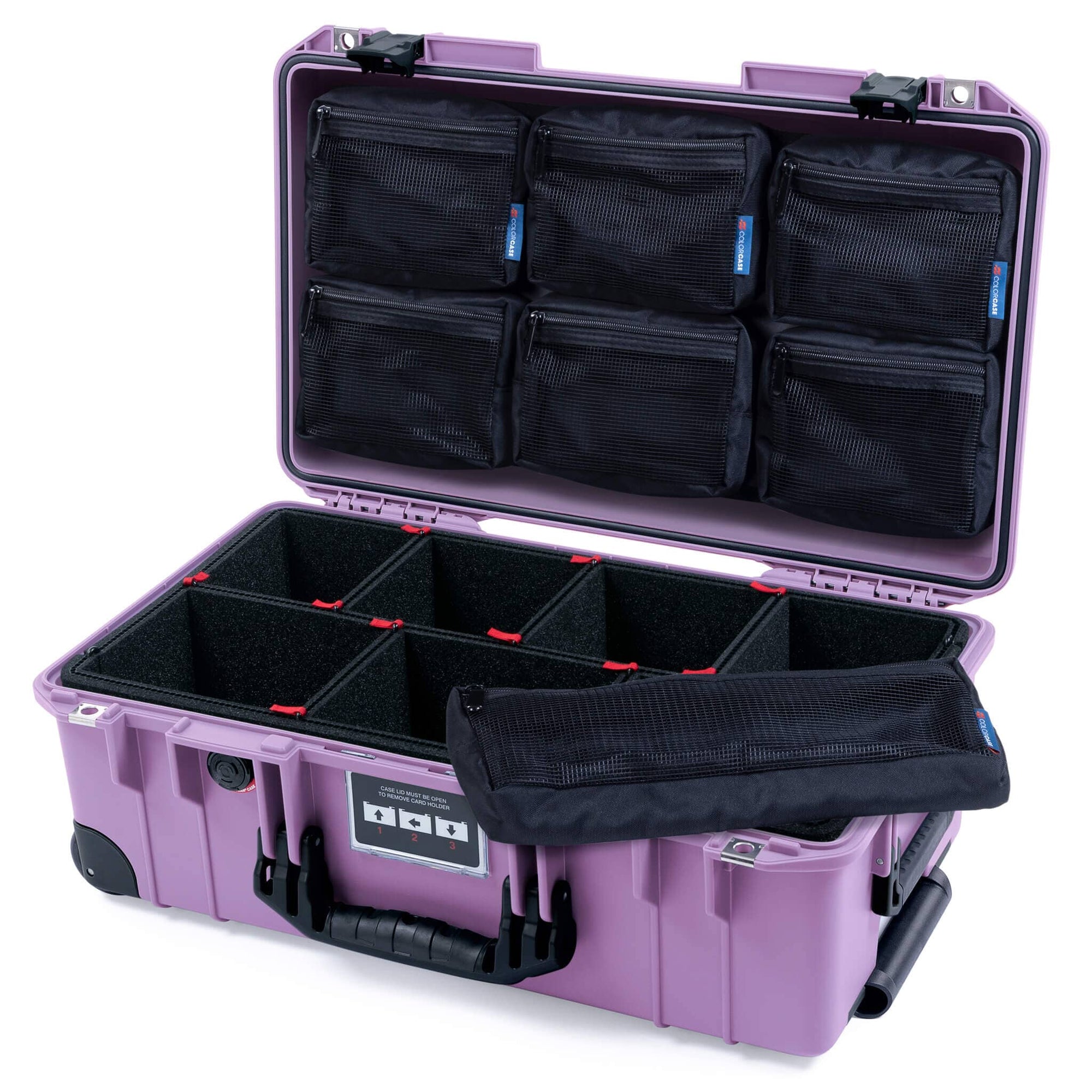 Pelican 1535 Air Case, Lilac with Black Handles, Latches & Trolley TrekPak Divider System with 7-Piece Removable Mesh Pouches ColorCase 015350-0720-540-111-110