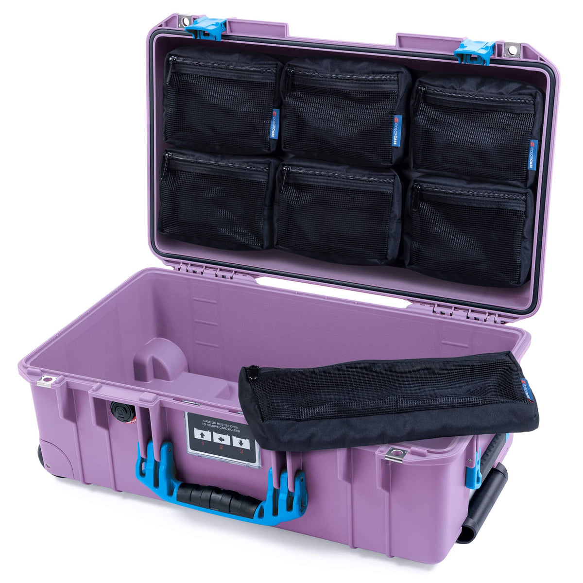 Pelican 1535 Air Case, Lilac with Blue Handles &amp; Latches 7-Piece Removable Mesh Pouches Only ColorCase 015350-0700-540-121
