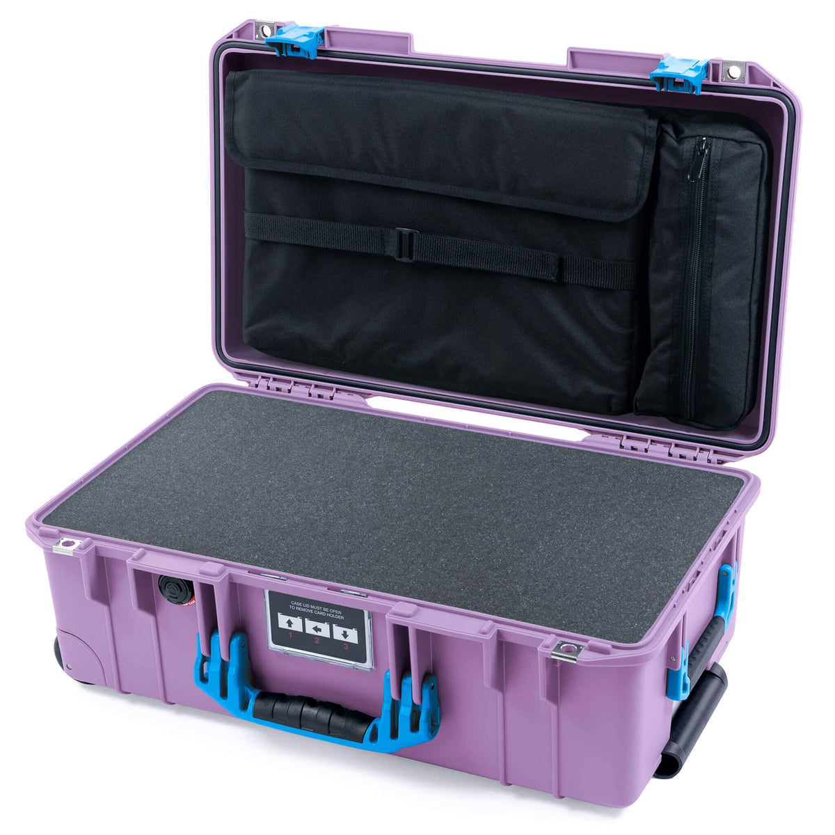 Pelican 1535 Air Case, Lilac with Blue Handles &amp; Latches Pick &amp; Pluck Foam with Computer Pouch ColorCase 015350-0201-540-121