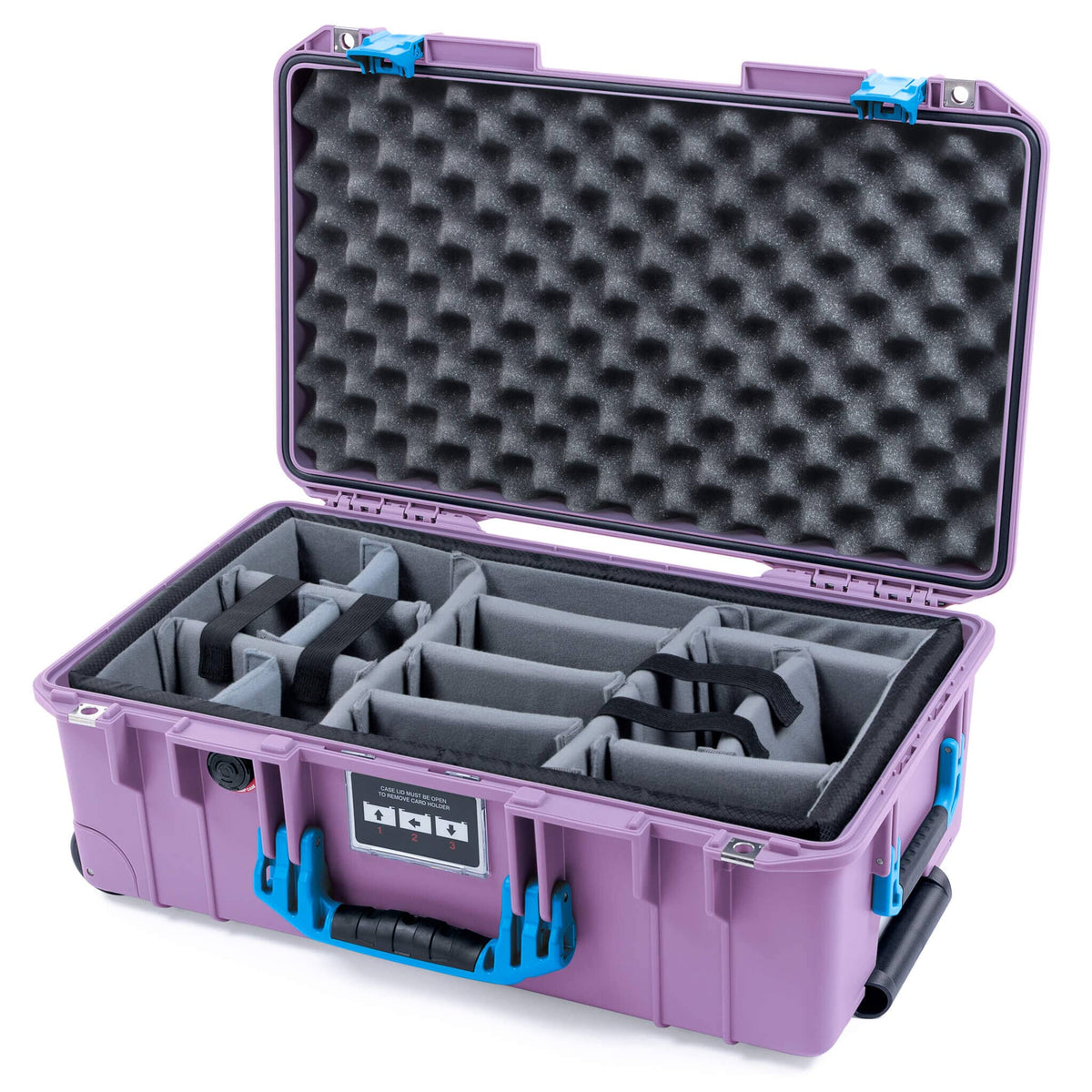Pelican 1535 Air Case, Lilac with Blue Handles &amp; Latches Gray Padded Microfiber Dividers with Convoluted Lid Foam ColorCase 015350-0070-540-121