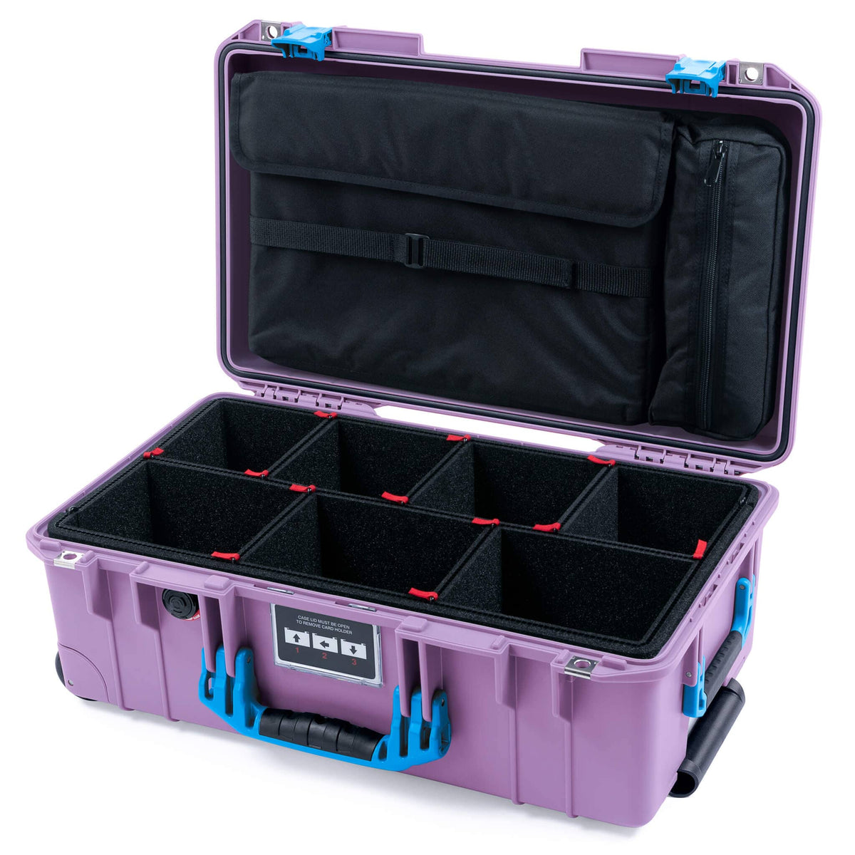 Pelican 1535 Air Case, Lilac with Blue Handles &amp; Latches TrekPak Divider System with Computer Pouch ColorCase 015350-0220-540-121