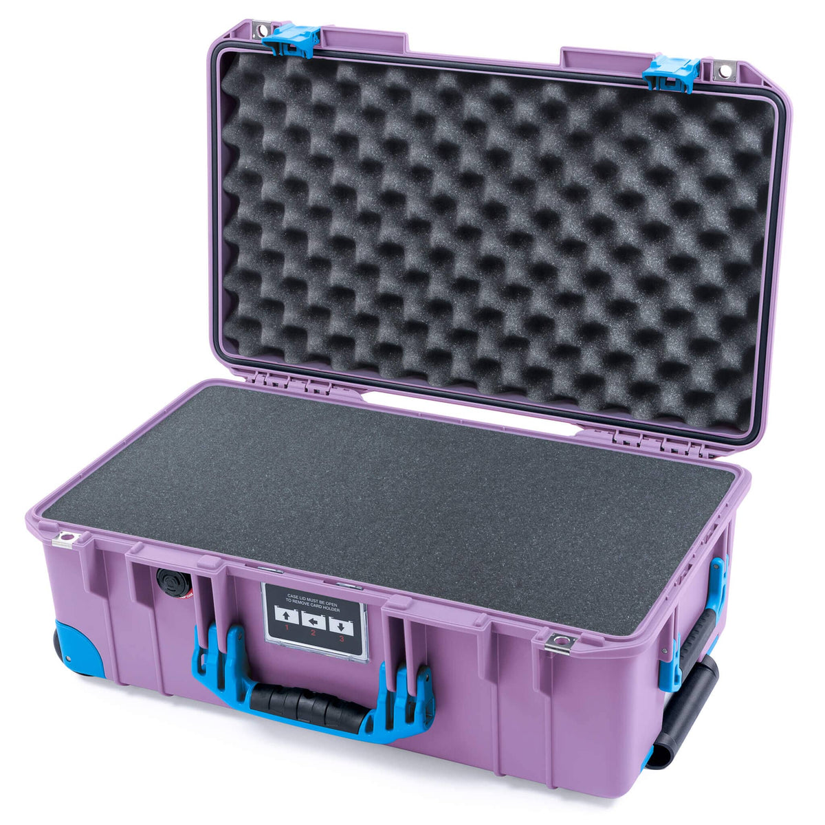Pelican 1535 Air Case, Lilac with Blue Handles, Latches &amp; Trolley Pick &amp; Pluck Foam with Convoluted Lid Foam ColorCase 015350-0001-540-121-120