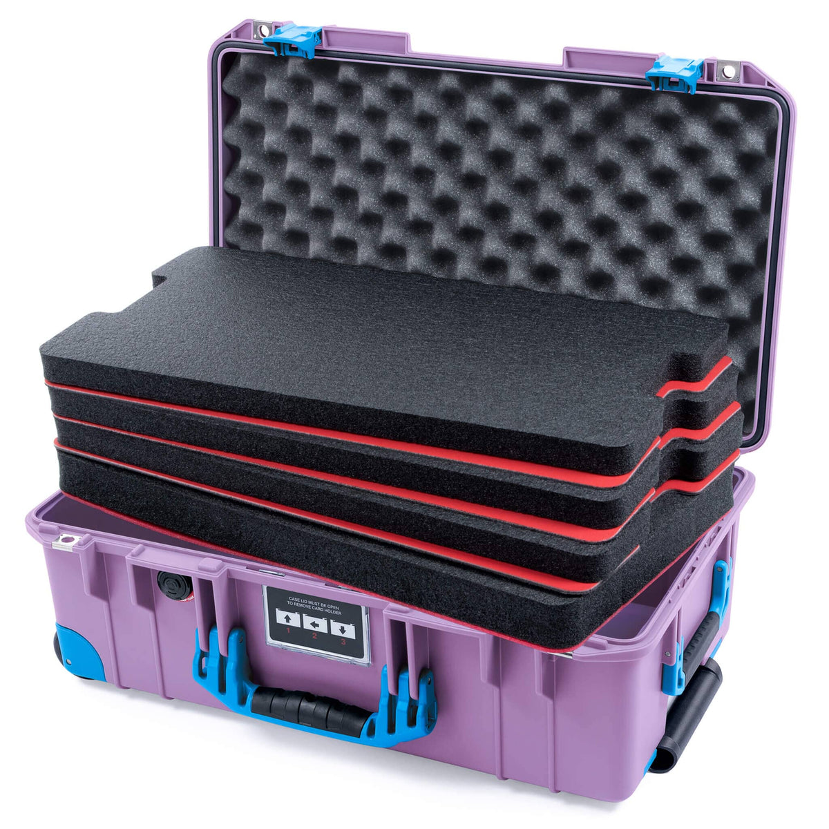 Pelican 1535 Air Case, Lilac with Blue Handles, Latches &amp; Trolley Custom Tool Kit (4 Foam Inserts with Convoluted Lid Foam) ColorCase 015350-0060-540-121-120
