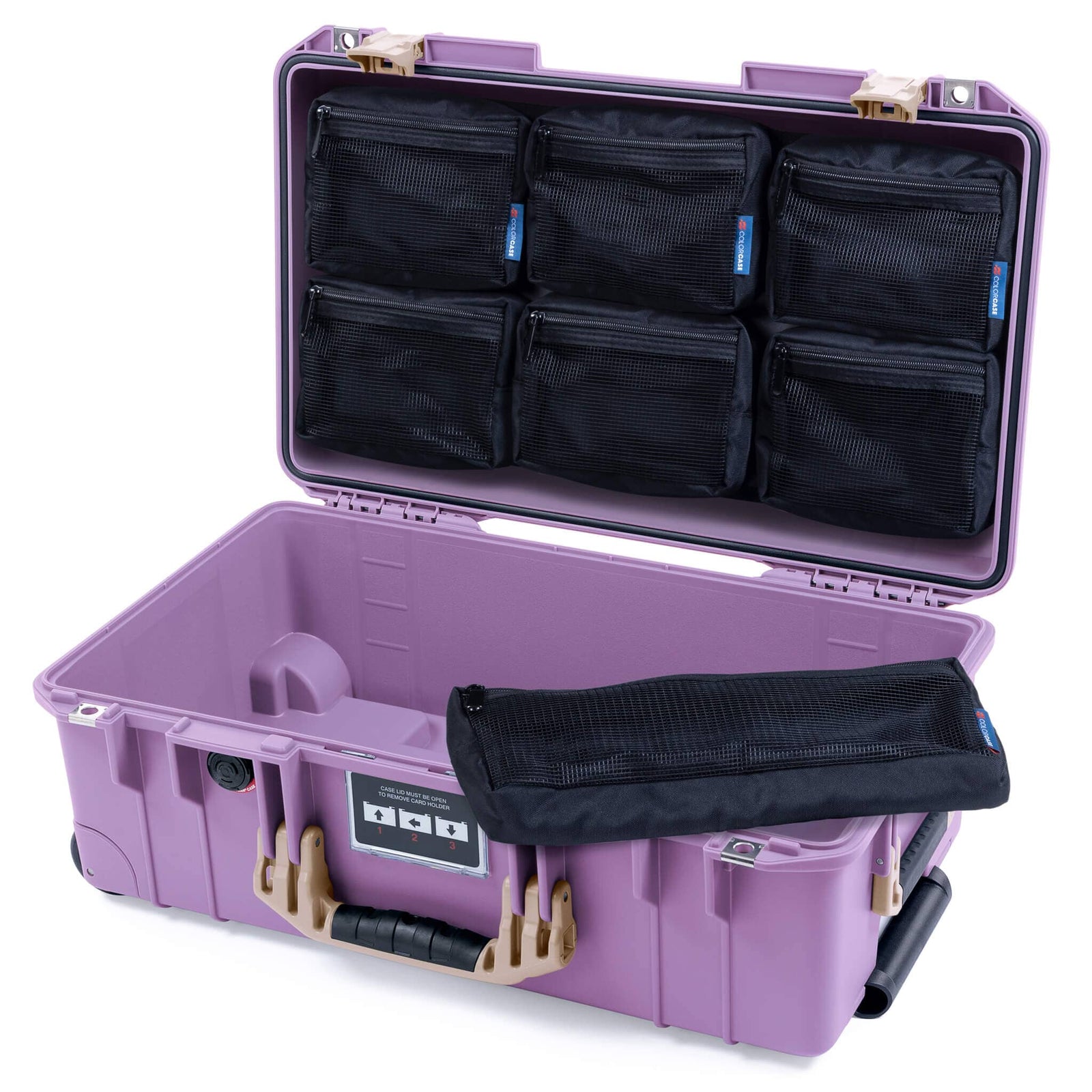 Pelican 1535 Air Case, Lilac with Desert Tan Handles & Latches 7-Piece Removable Mesh Pouches Only ColorCase 015350-0700-540-311