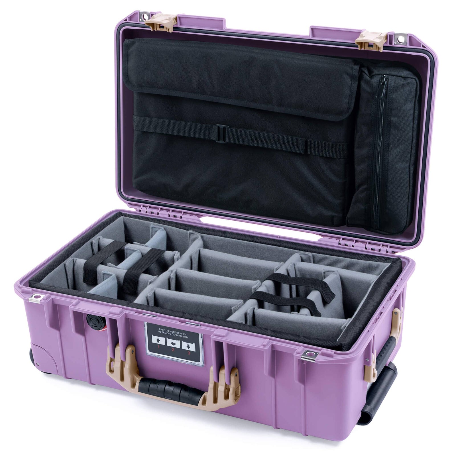 Pelican 1535 Air Case, Lilac with Desert Tan Handles & Latches Gray Padded Microfiber Dividers with Computer Pouch ColorCase 015350-0270-540-311