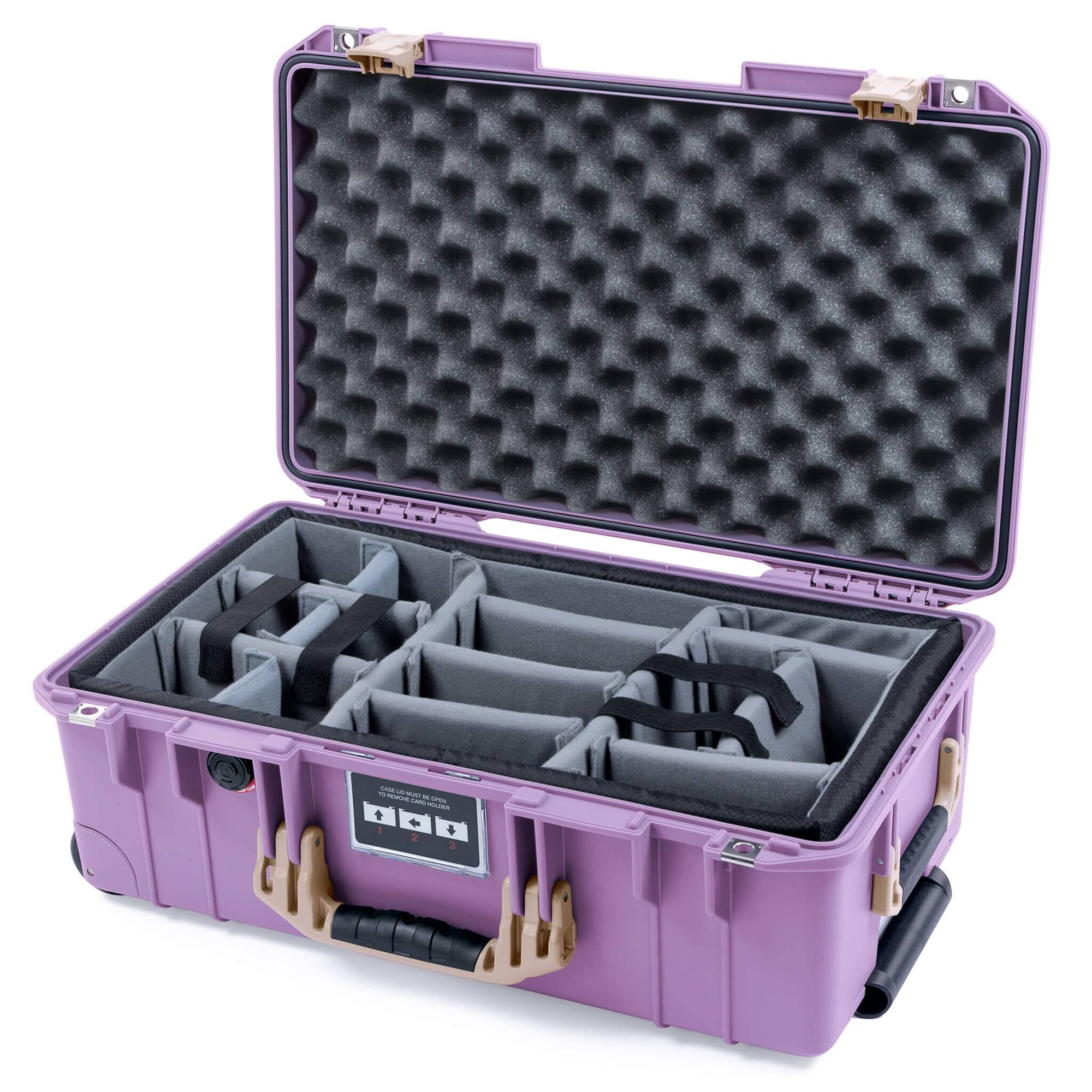 Pelican 1535 Air Case, Lilac with Desert Tan Handles & Latches Gray Padded Microfiber Dividers with Convoluted Lid Foam ColorCase 015350-0070-540-311
