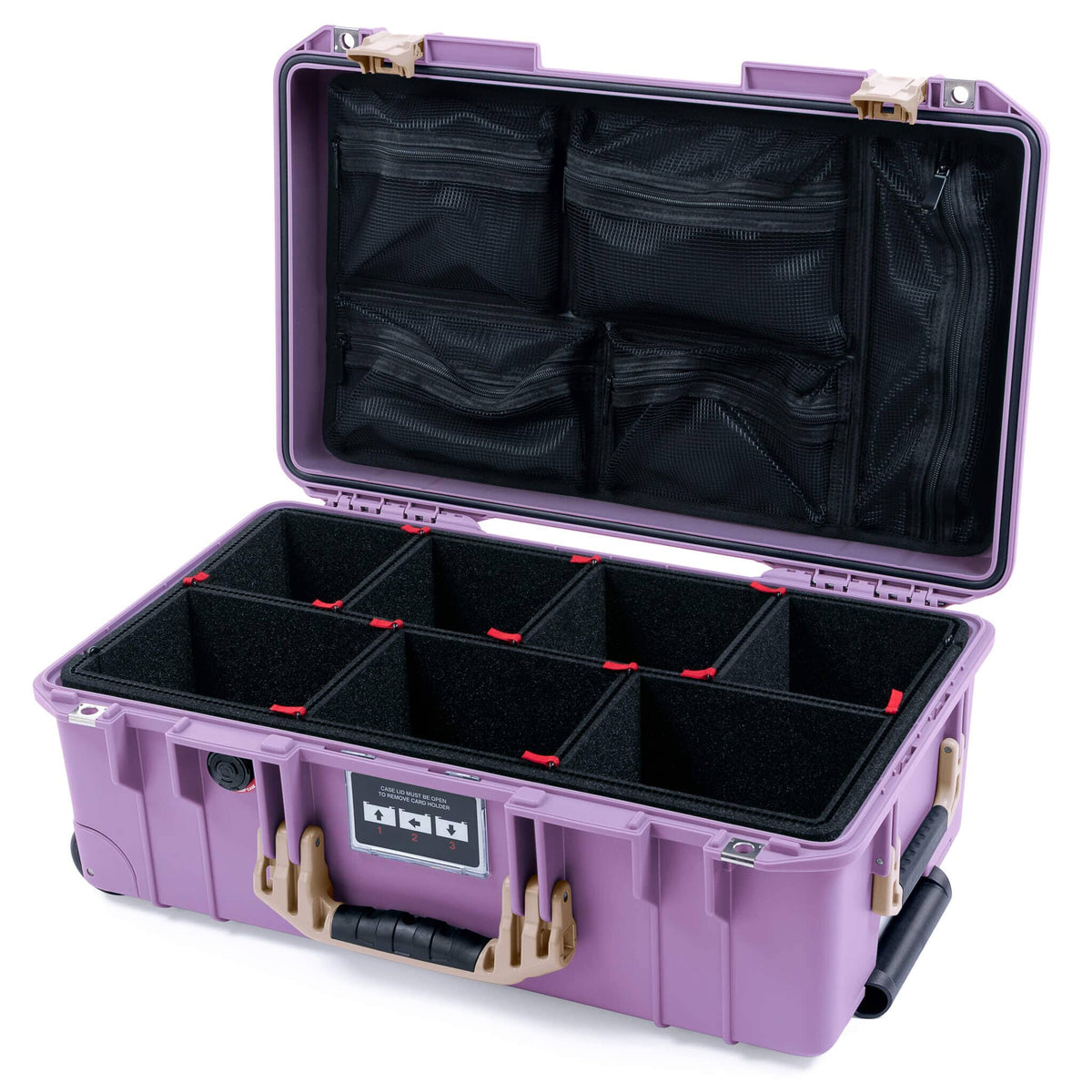 Pelican 1535 Air Case, Lilac with Desert Tan Handles &amp; Latches TrekPak Divider System with Mesh Lid Organizer ColorCase 015350-0120-540-311