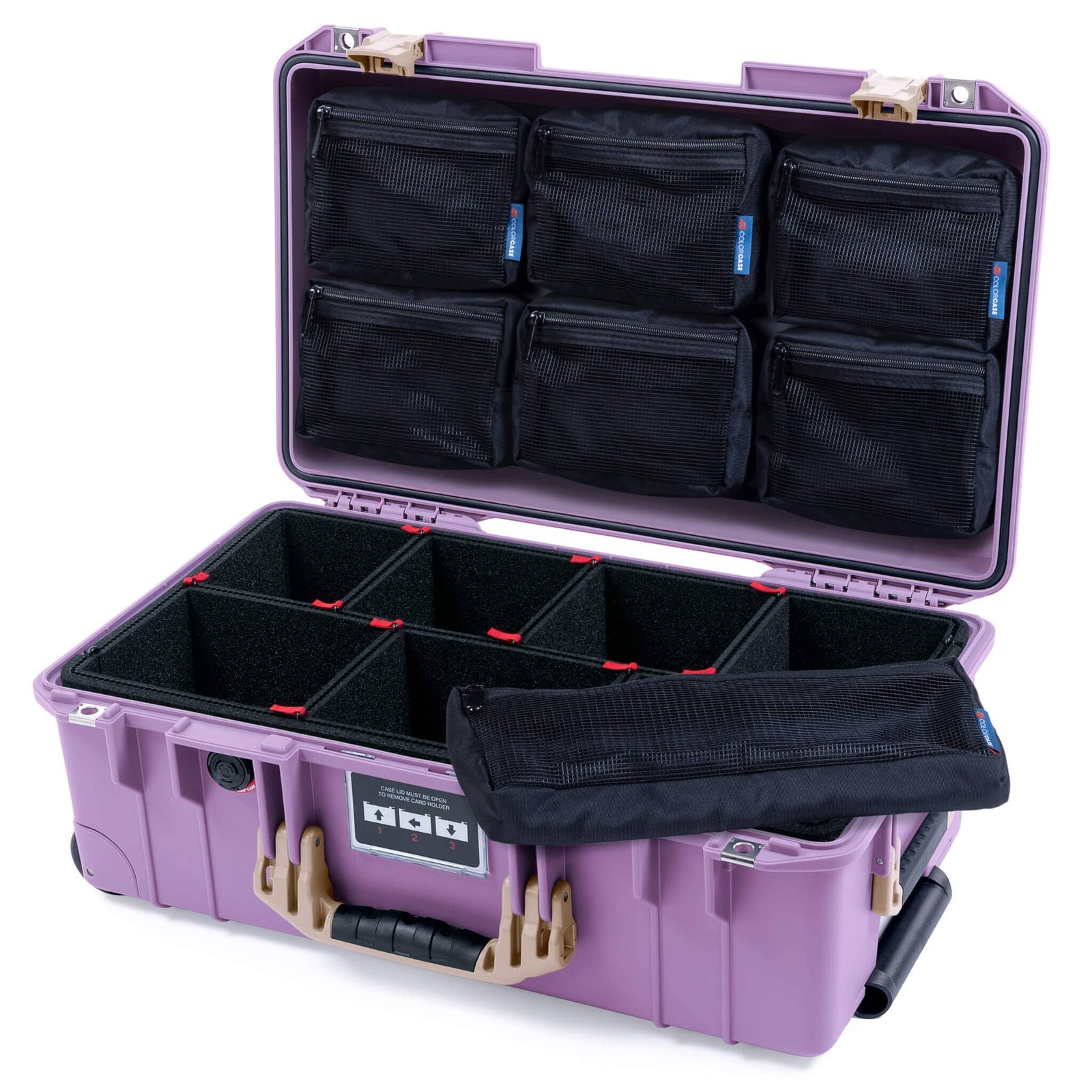 Pelican 1535 Air Case, Lilac with Desert Tan Handles & Latches TrekPak Divider System with 7-Piece Removable Mesh Pouches ColorCase 015350-0720-540-311