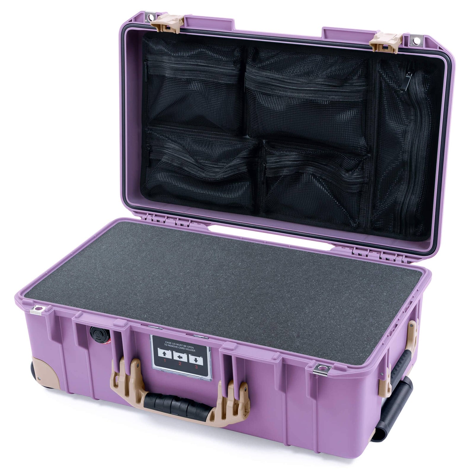 Pelican 1535 Air Case, Lilac with Desert Tan Handles, Latches & Trolley Pick & Pluck Foam with Mesh Lid Organizer ColorCase 015350-0101-540-311-310