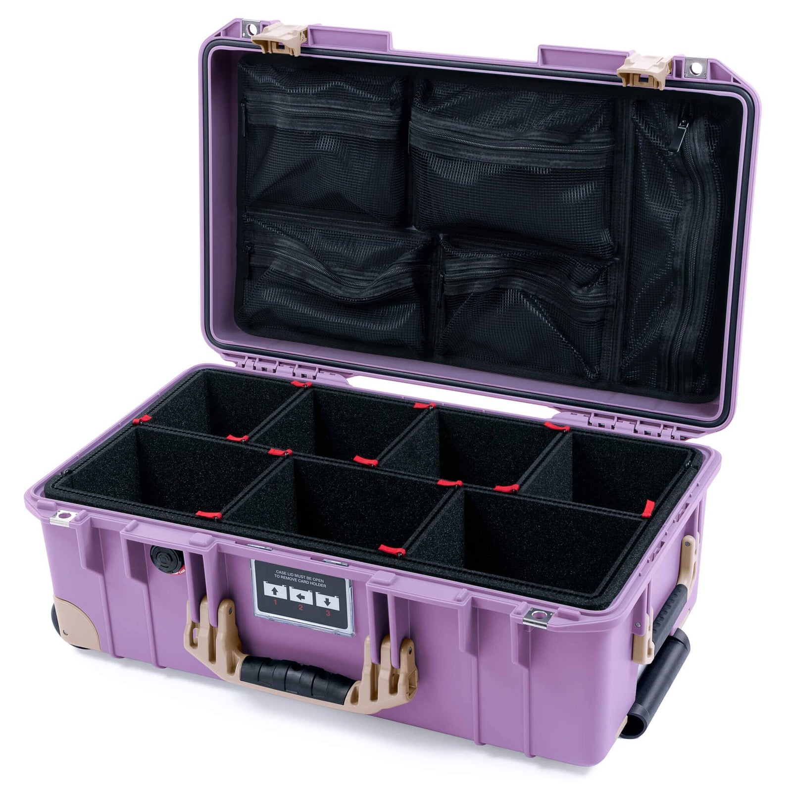 Pelican 1535 Air Case, Lilac with Desert Tan Handles, Latches & Trolley TrekPak Divider System with Mesh Lid Organizer ColorCase 015350-0120-540-311-310