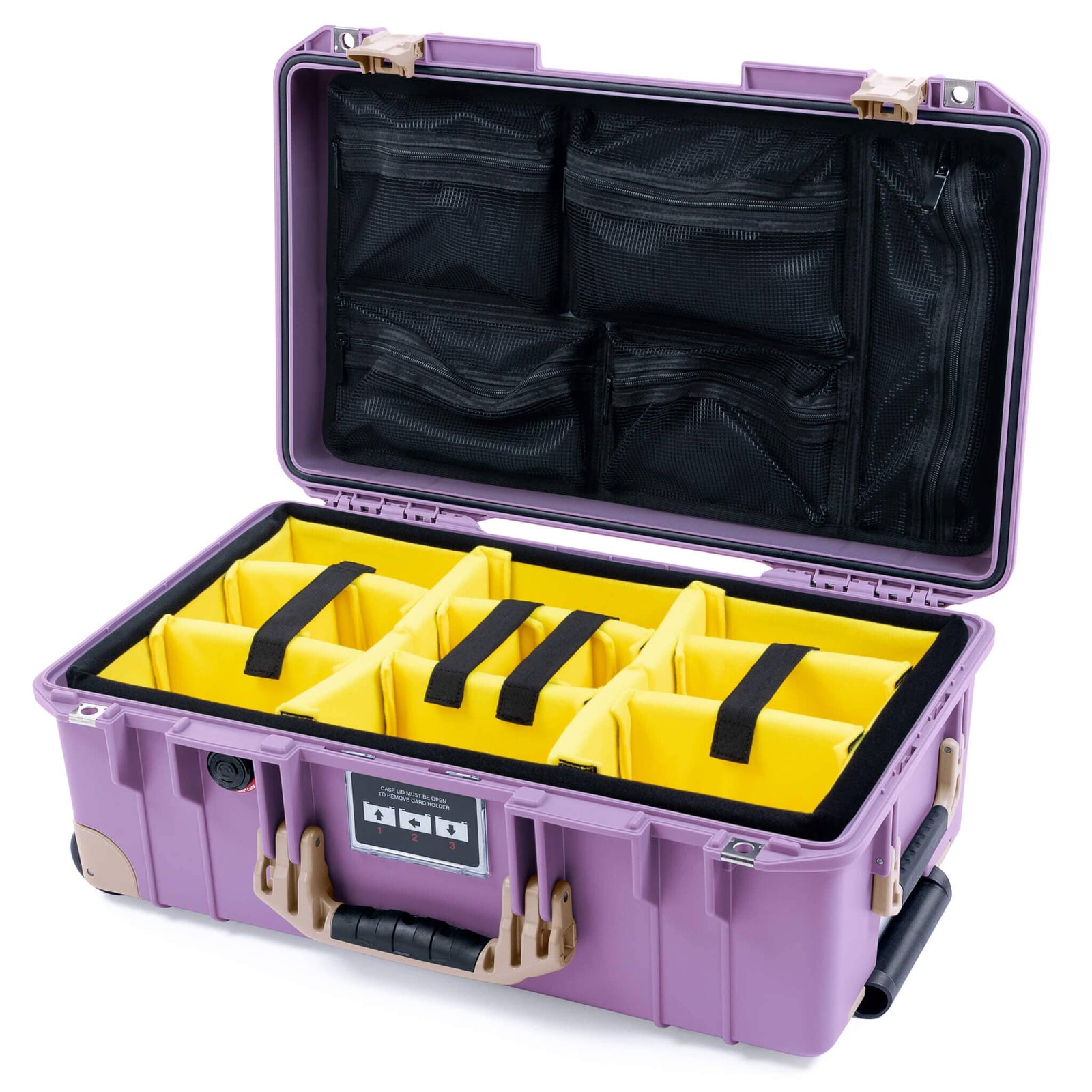 Pelican 1535 Air Case, Lilac with Desert Tan Handles, Latches & Trolley Yellow Padded Microfiber Dividers with Mesh Lid Organizer ColorCase 015350-0110-540-311-310