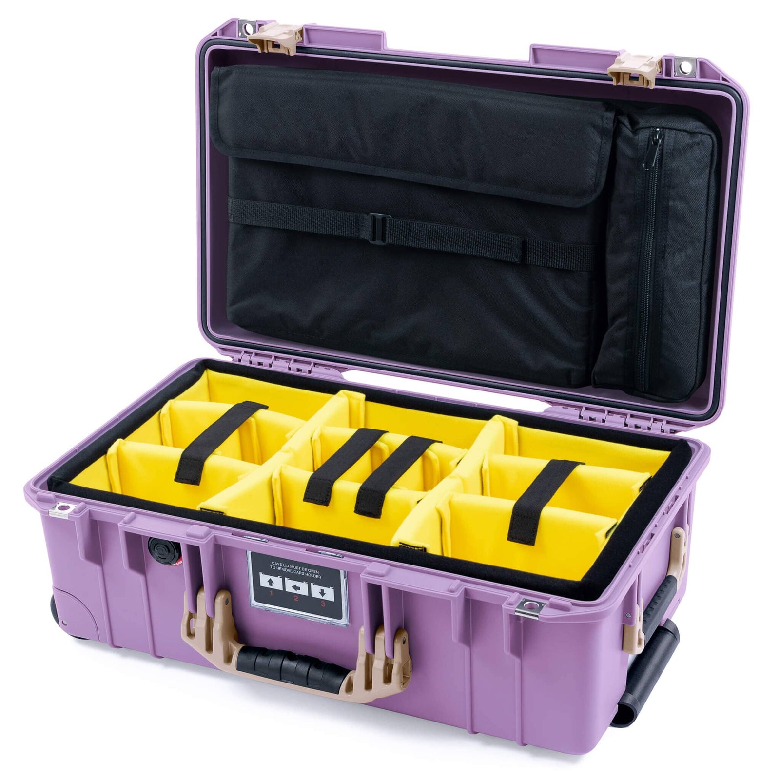 Pelican 1535 Air Case, Lilac with Desert Tan Handles & Latches Yellow Padded Microfiber Dividers with Computer Pouch ColorCase 015350-0210-540-311