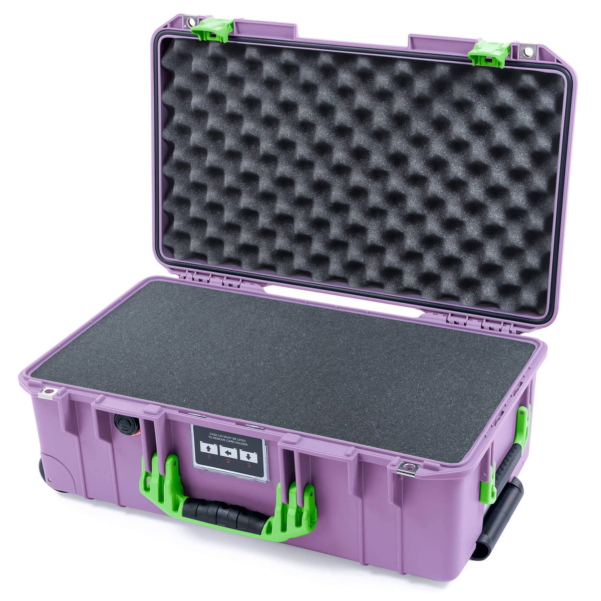 Pelican 1535 Air Case, Lilac with Lime Green Handles &amp; Latches Pick &amp; Pluck Foam with Convoluted Lid Foam ColorCase 015350-0001-540-301
