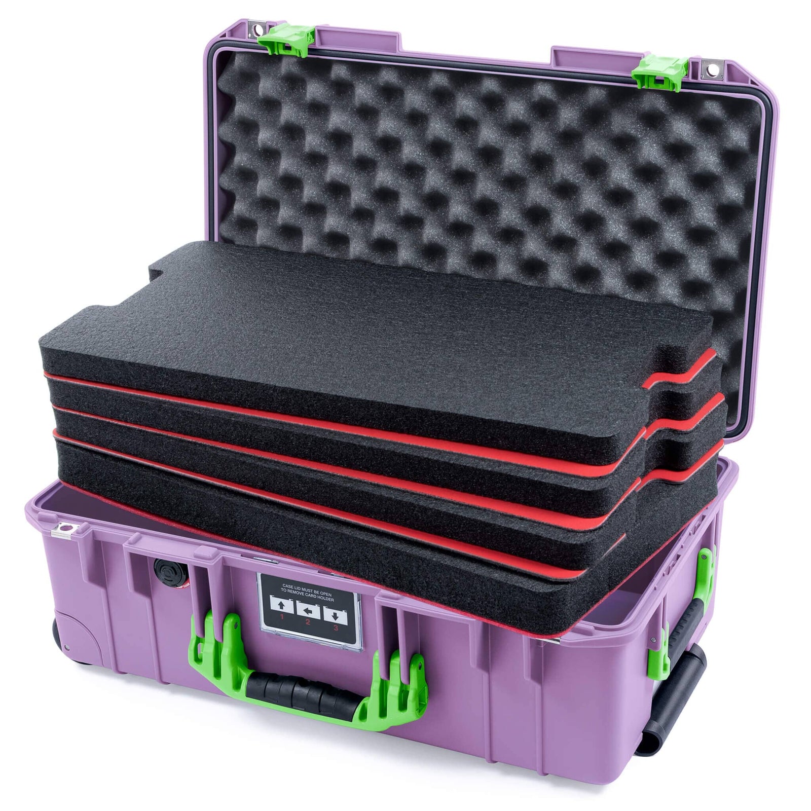 Pelican 1535 Air Case, Lilac with Lime Green Handles & Latches Custom Tool Kit (4 Foam Inserts with Convoluted Lid Foam) ColorCase 015350-0060-540-301
