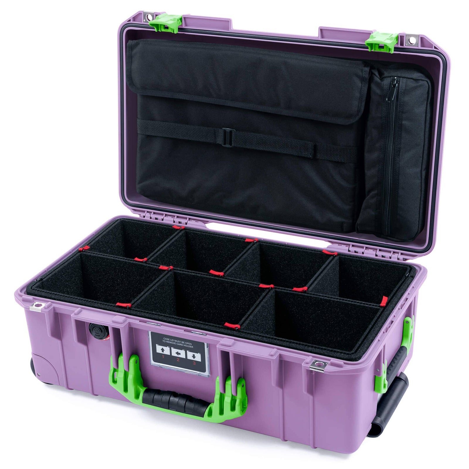 Pelican 1535 Air Case, Lilac with Lime Green Handles & Latches TrekPak Divider System with Computer Pouch ColorCase 015350-0220-540-301