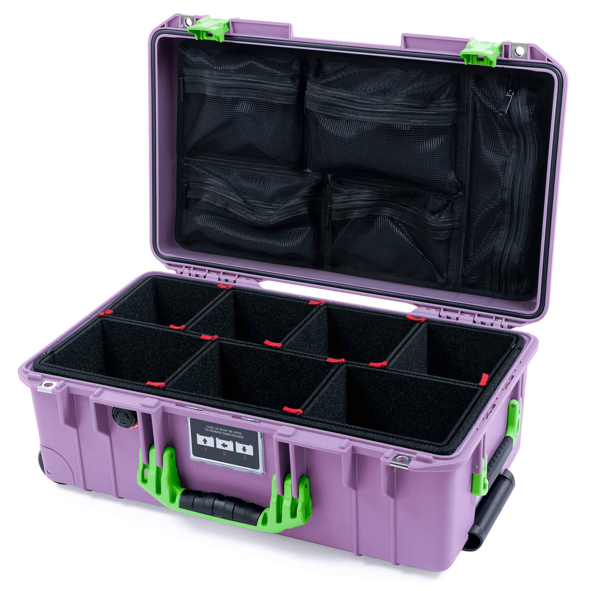Pelican 1535 Air Case, Lilac with Lime Green Handles &amp; Latches TrekPak Divider System with Mesh Lid Organizer ColorCase 015350-0120-540-301