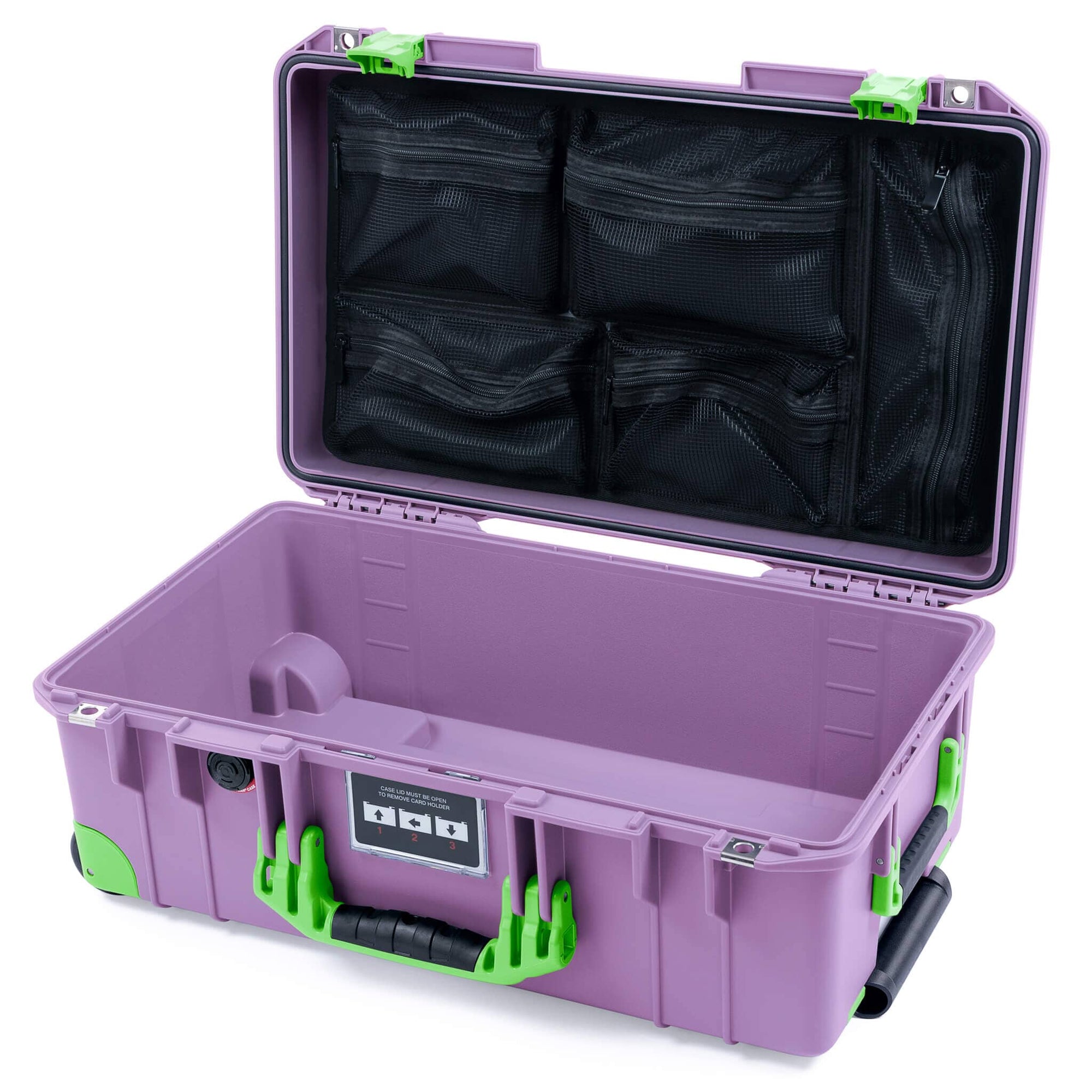 Pelican 1535 Air Case, Lilac with Lime Green Handles, Latches & Trolley Mesh Lid Organizer Only ColorCase 015350-0100-540-301-300