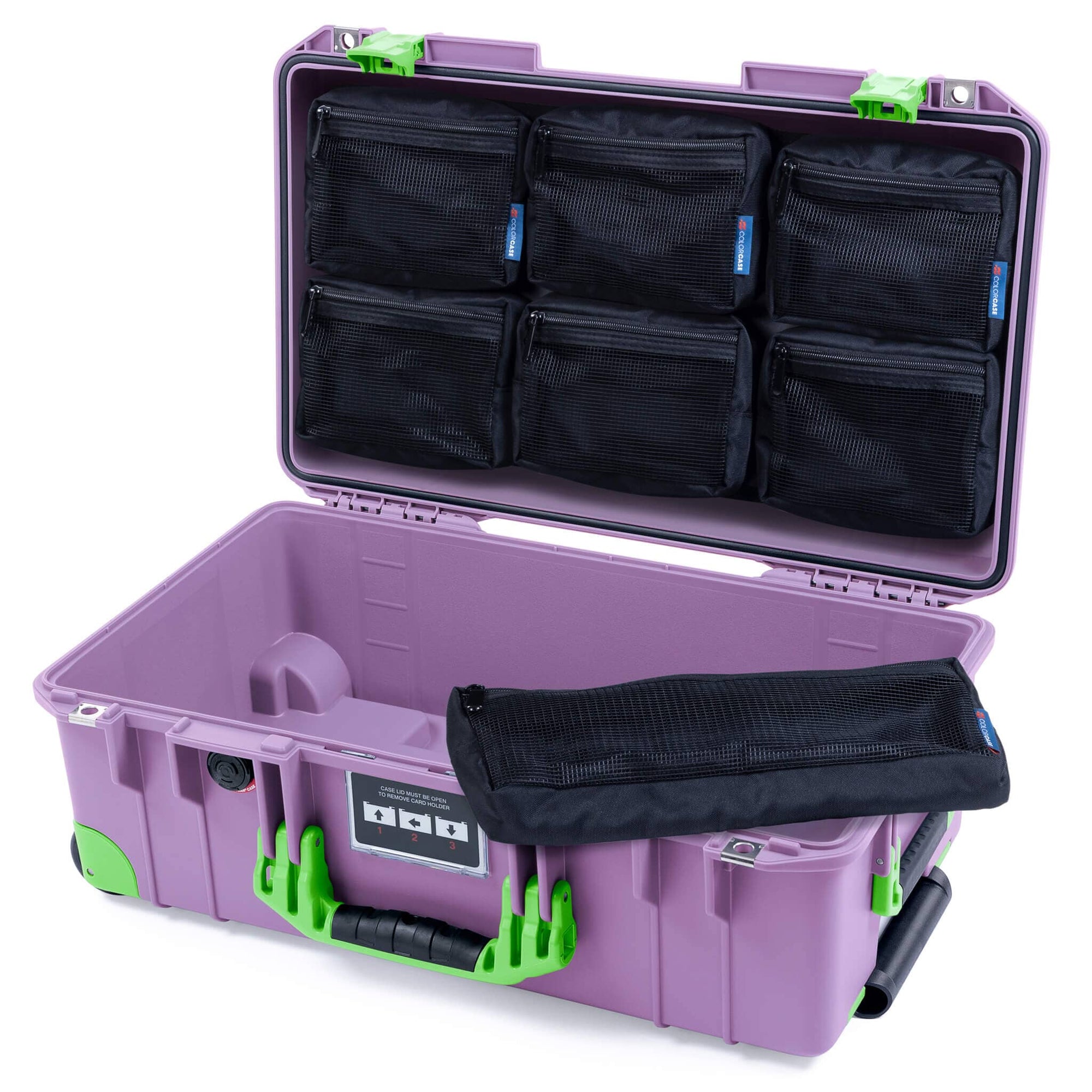 Pelican 1535 Air Case, Lilac with Lime Green Handles, Latches & Trolley 7-Piece Removable Mesh Pouches Only ColorCase 015350-0700-540-301-300