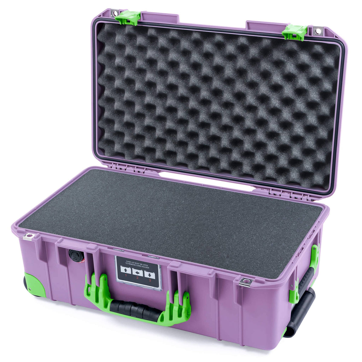 Pelican 1535 Air Case, Lilac with Lime Green Handles, Latches &amp; Trolley Pick &amp; Pluck Foam with Convoluted Lid Foam ColorCase 015350-0001-540-301-300